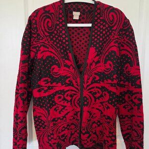Gorgeous Chico's Sweater Jacket Size 2 / L / 14 Red & Black - NWOT